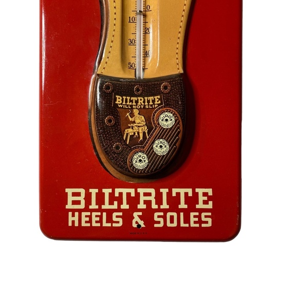 Biltrite Nuron Red Embossed Shoe Thermometer Tin Sign 1940s Vintage OS - Picture 3 of 16